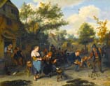 peasants playing skittles before an inn